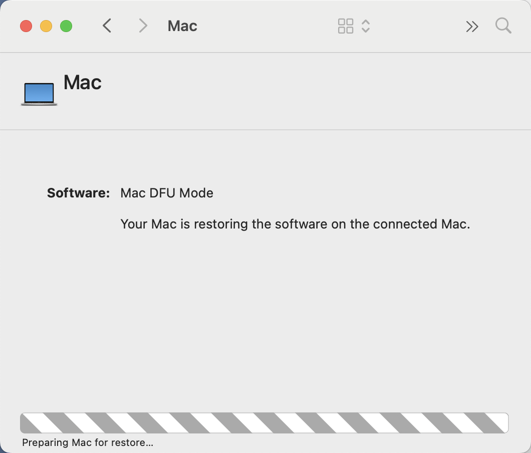 Preparing Mac for restore ...