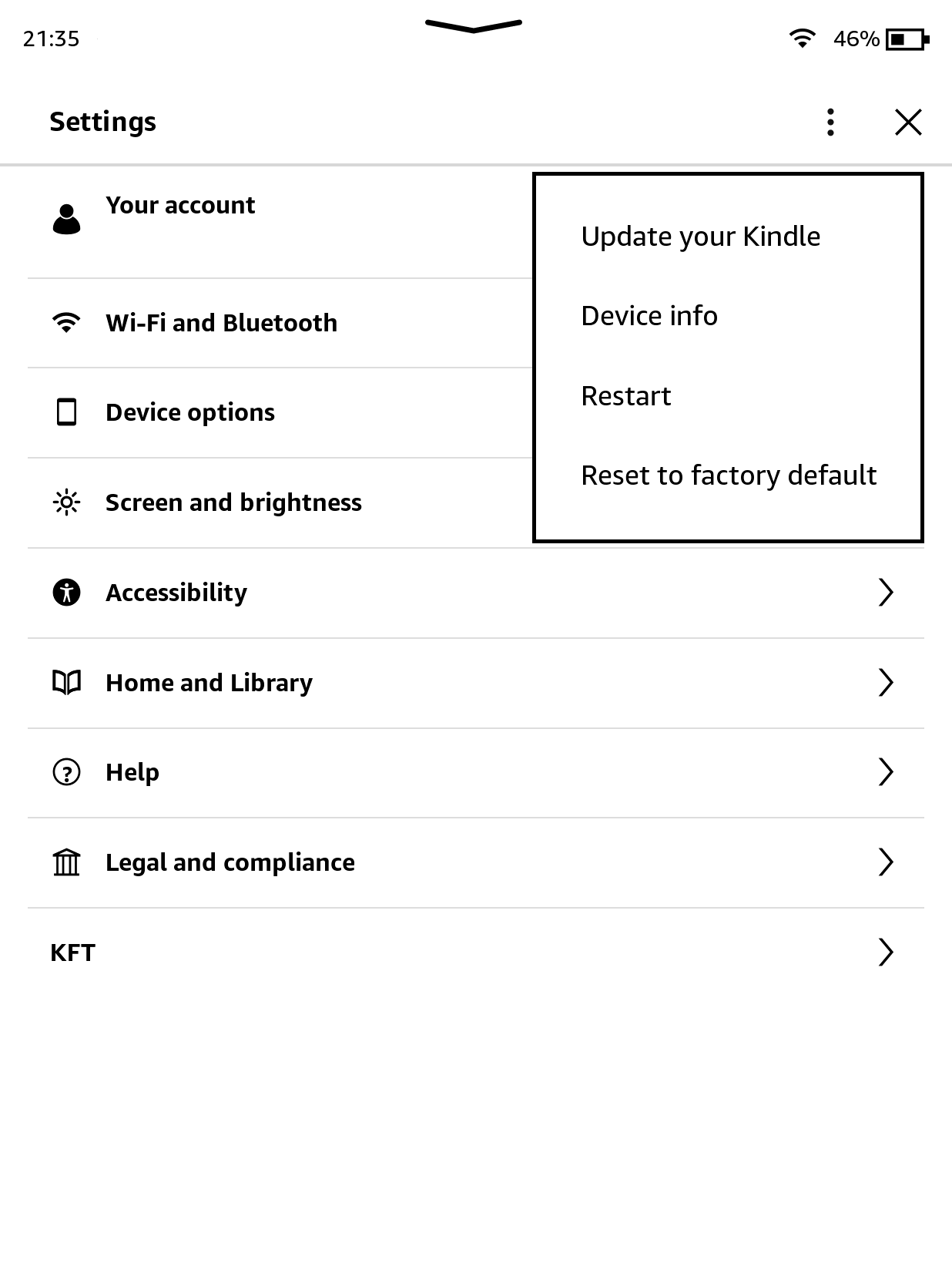 Update Your Kindle 菜单